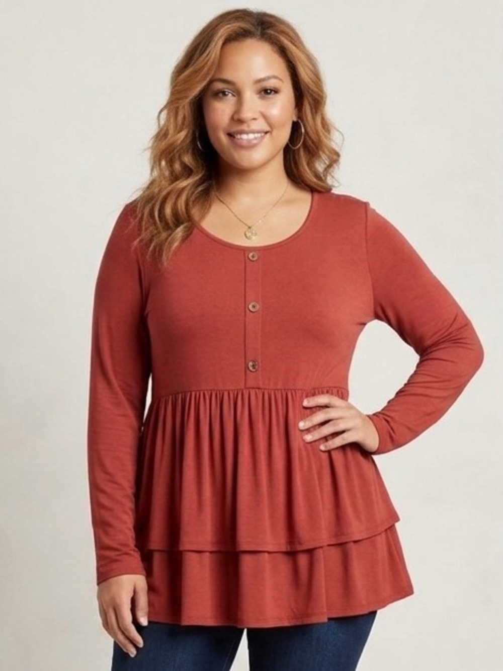 Sweet Adelyn Rust Red Tiered Peplum Top S NWOT